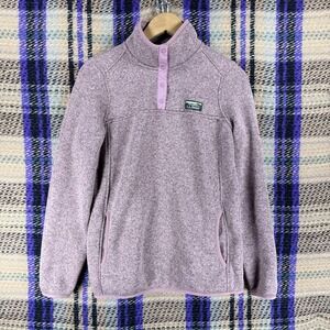 L.L. Bean Sweater Womens Small Purple Fleece Snap Mock Neck Pullover Pockets